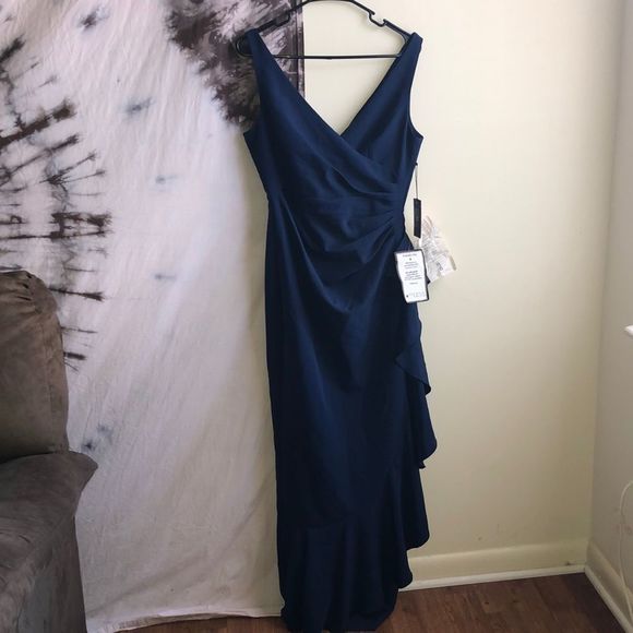 Vince Camuto Navy Blue Ruffled Formal Gown | Dress NWT - Picture 2 of 10